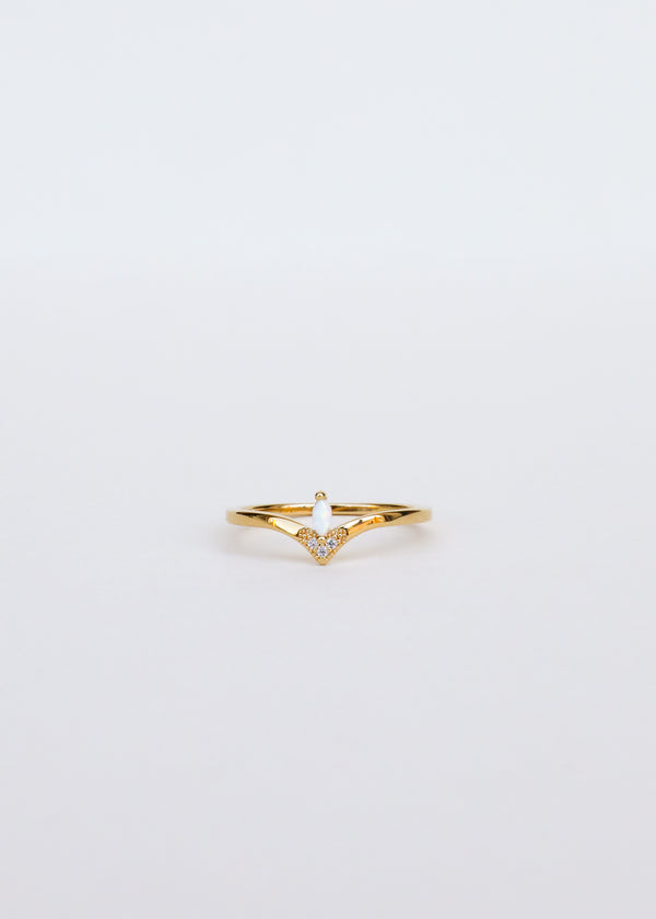 18K Gold Plated Dainty White Opal & CZ Floating Stud Ring