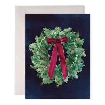 We Wish You A Merry Christmas Watercolor Wreath Greeting Card