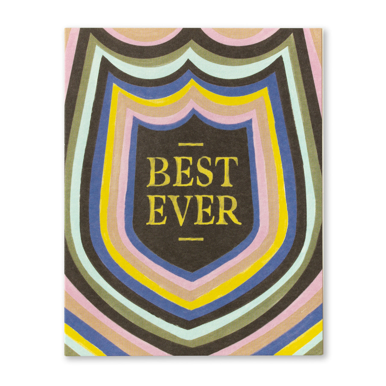 Birthday Greeting Card - Best Ever! Illustration shows colorful striped shapes radiating out from typography in the center.
