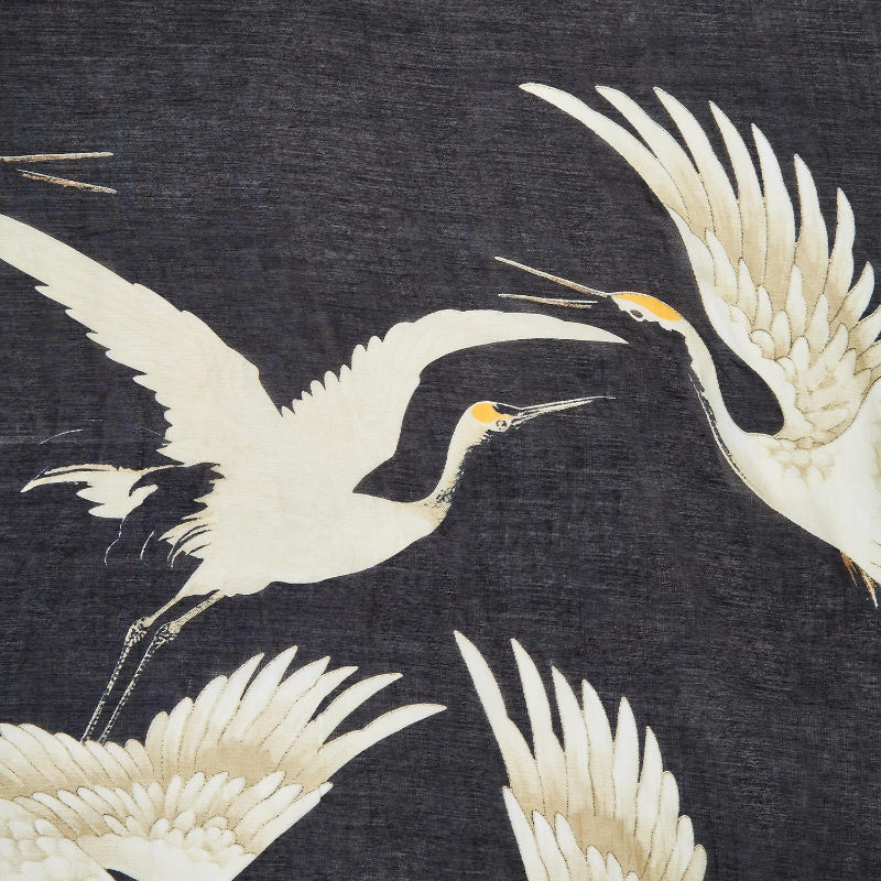 One Hundred Stars Stork Printed Lightweight Scarf in Black Close Up Detail View
