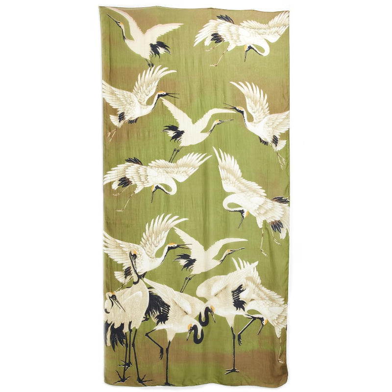 Great Heron Lightweight Printed Scarf in Green Open to show full print