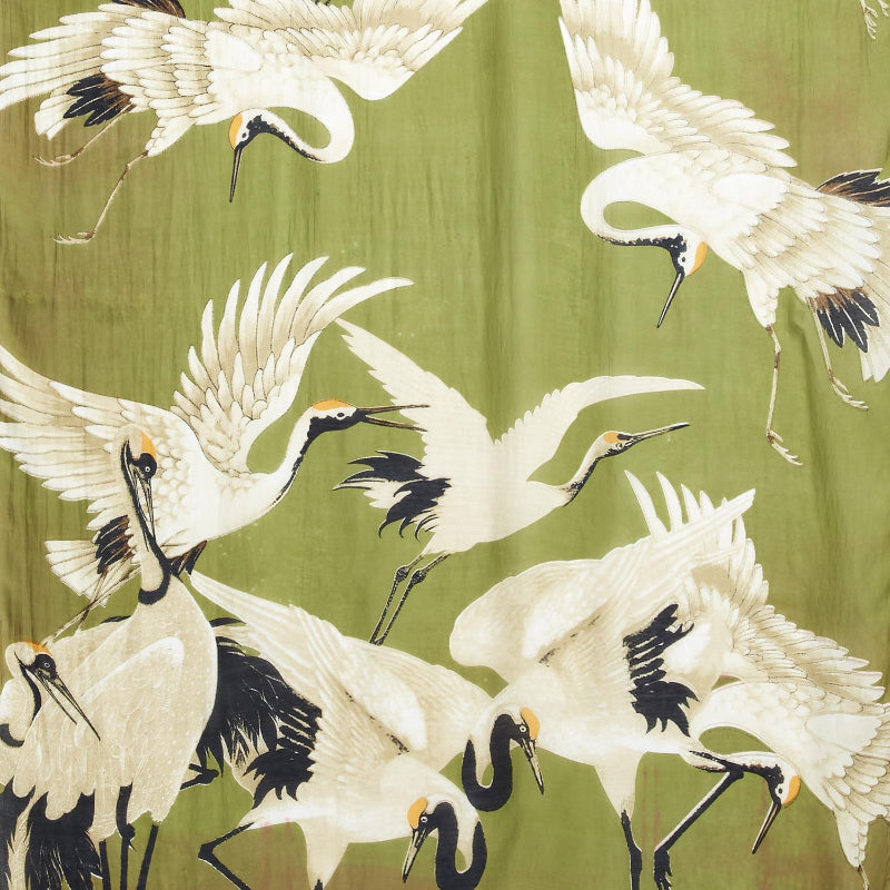 Great Heron Printed Silky Duster Robe in Green Close Up Detail of Print