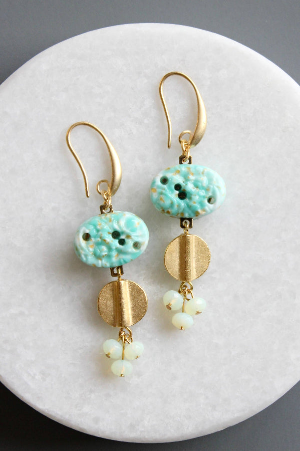 Turquoise Glass Garden Cluster Earrings