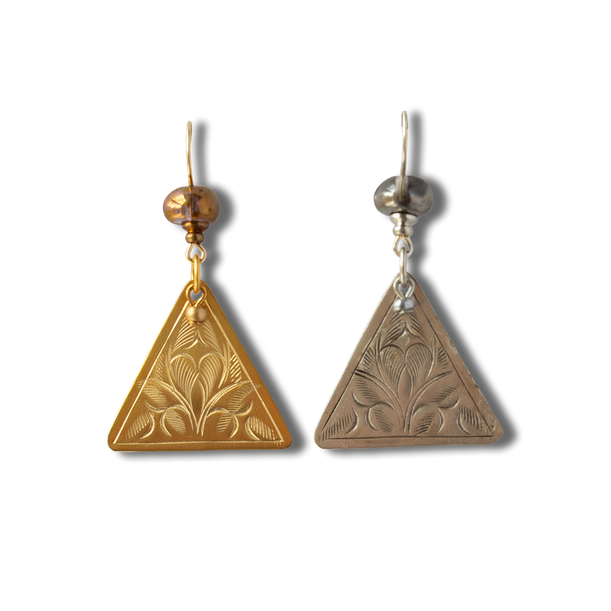 Etched Diatris Triangle Dangle Earrings