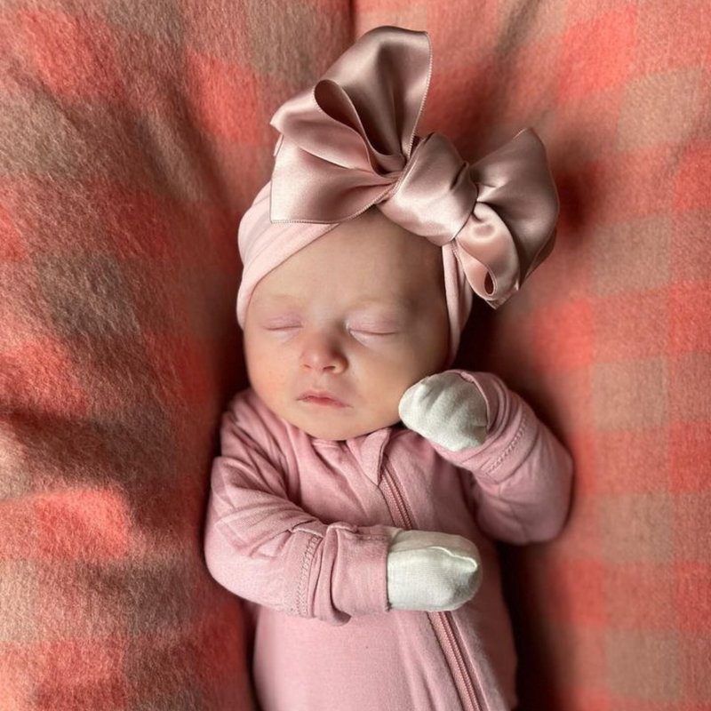 Satin Bow Baby Headband - Antique Pink