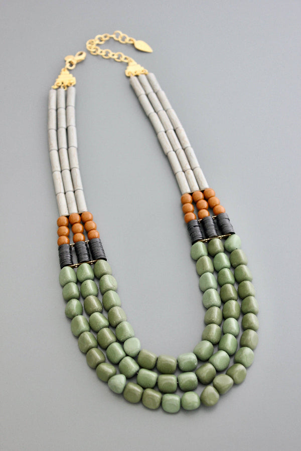 Serpentine Triple Strand Long Statement Necklace