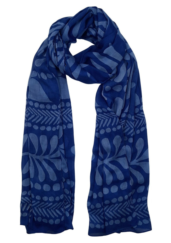 Blue Warli Style Printed Lightweight Scarf