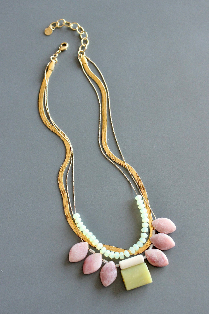 Rhodochrosite Triple Strand Statement Necklace