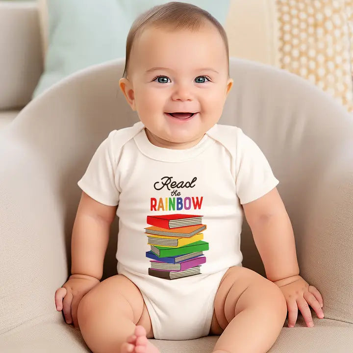 Read The Rainbow Printed Cotton Baby Onesie – Book Lover Themed Gift for Babies