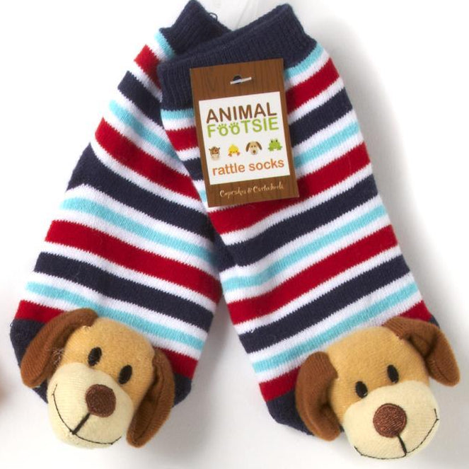 Animal Plush Baby Rattle Footsie Socks