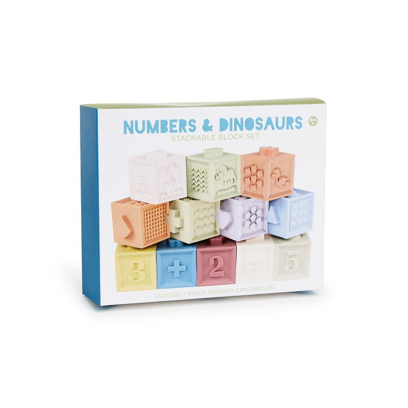 Stackable Numbers & Dinosaurs Building Blocks Toddler Gift Set in Box