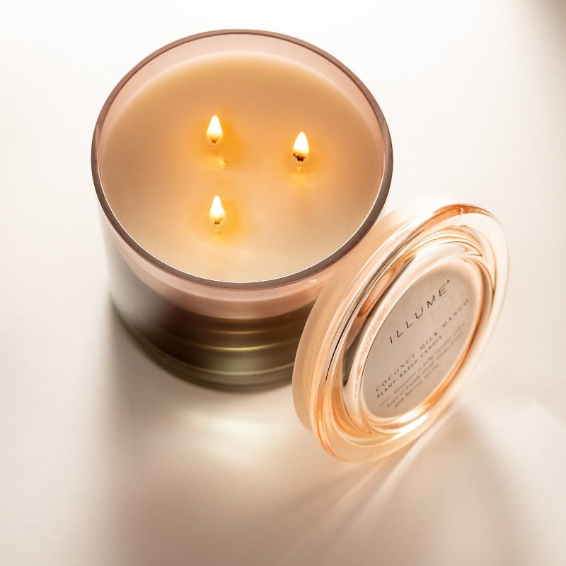 Statement Glass Triple Wick Lidded Candle Coconut Milk Mango Lifestyle Top View