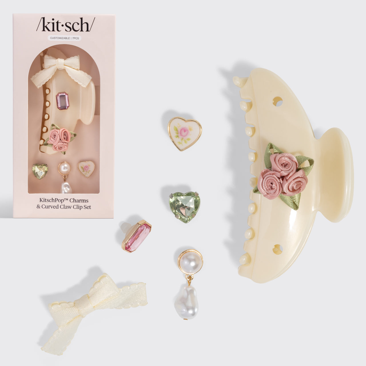 Kitschpop Charm Curved Claw Clip - Pearlized Cream