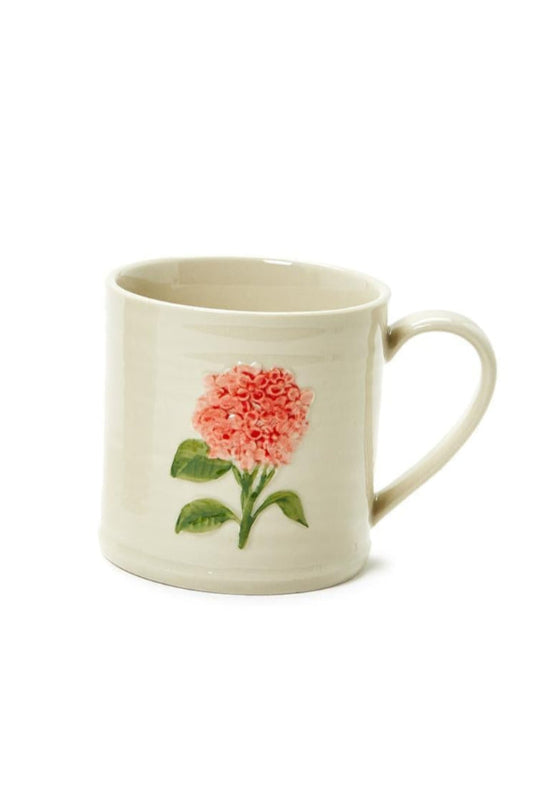 Painted Embossed Hydrangea Stoneware Mug 15oz Pink Flower