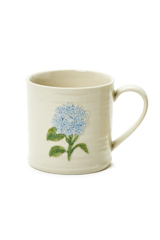 Painted Embossed Hydrangea Stoneware Mug 15oz Blue Flower