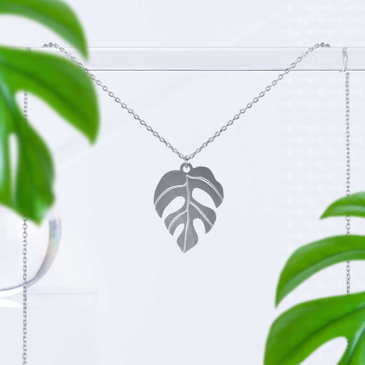 Mini Monstera Leaf Pendant Necklace - Silver