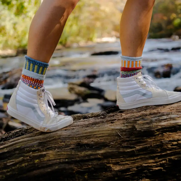 Colorful Mismatched Cotton Crochet Crew Socks - Hello World Modern Mercantile