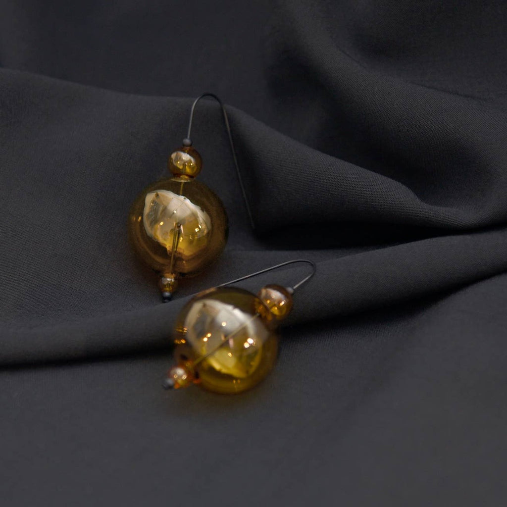 Scoop Glass Bubble Drop Earrings - Amber