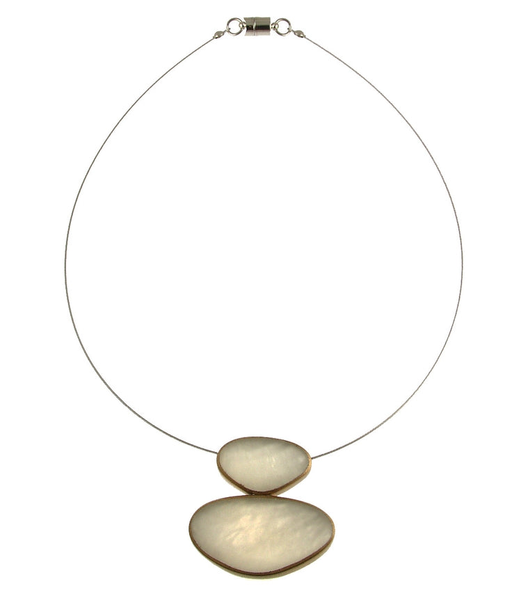 Two Tone Pebbles Resin Pendant Necklace - White & Gold