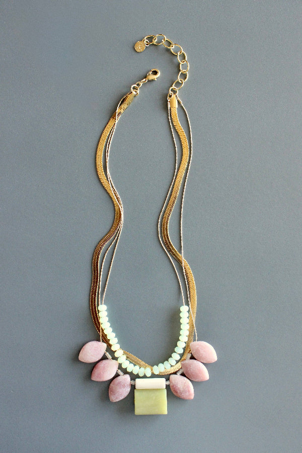 Rhodochrosite Triple Strand Statement Necklace