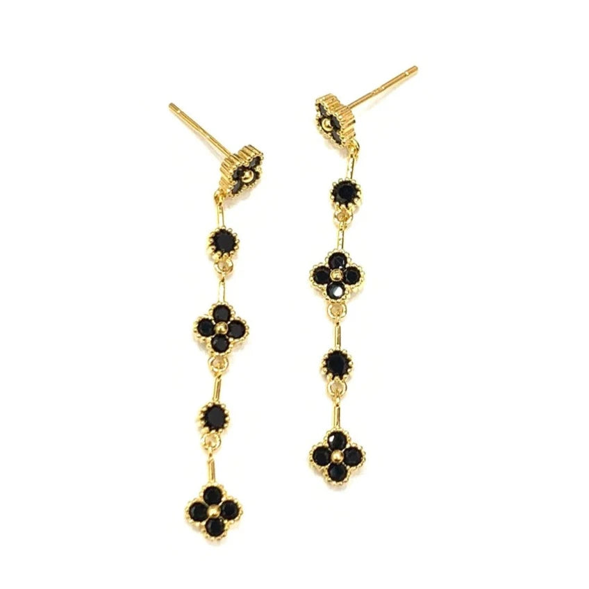 Audrey CZ Clover Drop 14K Gold Dangle Earrings - Jet