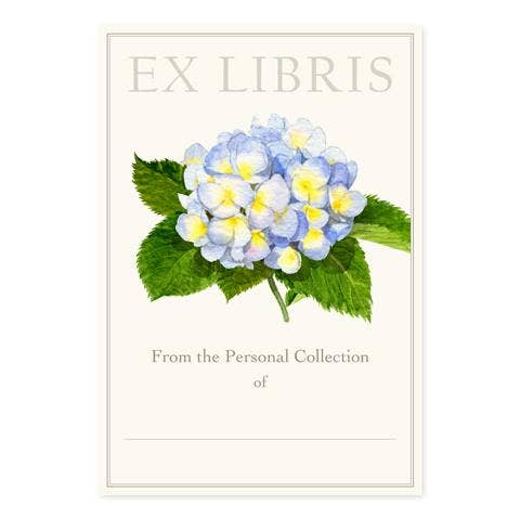 Bookplate Set Ex Libris Nature-Inspired Watercolor Illustration Hydrangea Flowers