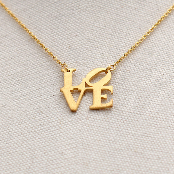 Brushed Gold Vermeil LOVE Necklace Large Pendant