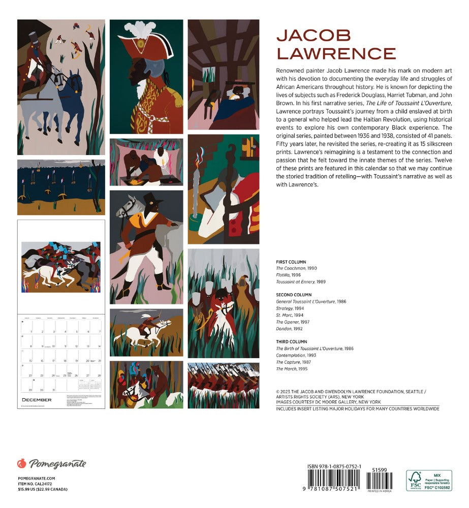 Jacob Lawrence 2024 Wall Calendar Back
