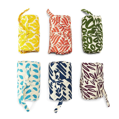 Colorful Block-Printed Cotton Market Tote Bag Rolled