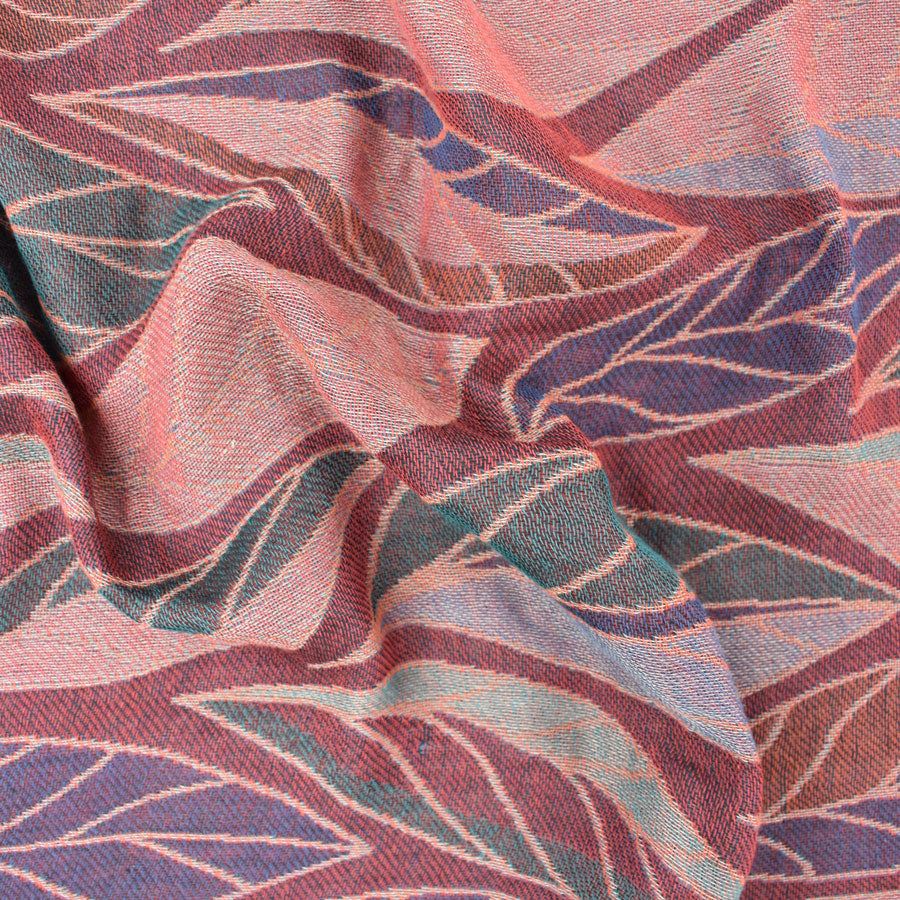 Woven Cotton Leaf Scarf - Pink/Coral Detail