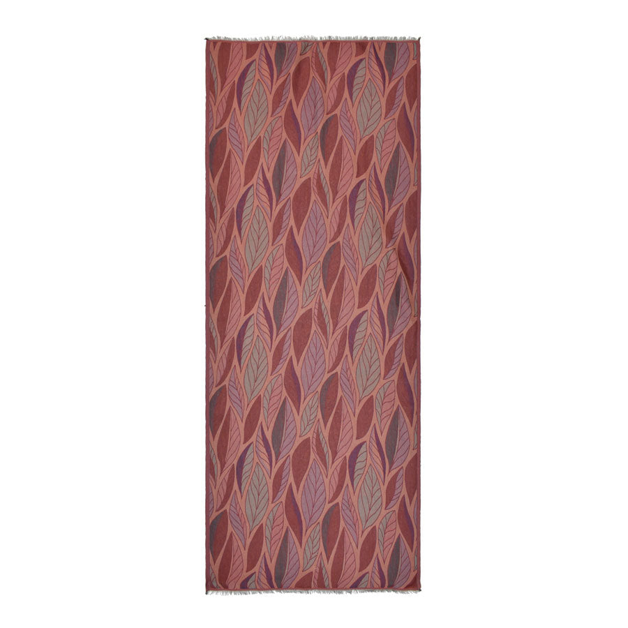 Woven Cotton Leaf Scarf - Pink/Coral