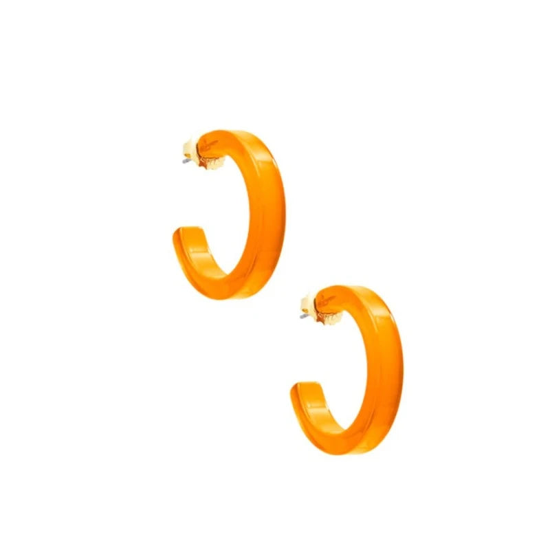 Daphne Resin Hoop Earrings - Bright Orange
