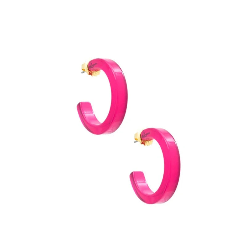 Daphne Resin Hoop Earrings - Hot Pink