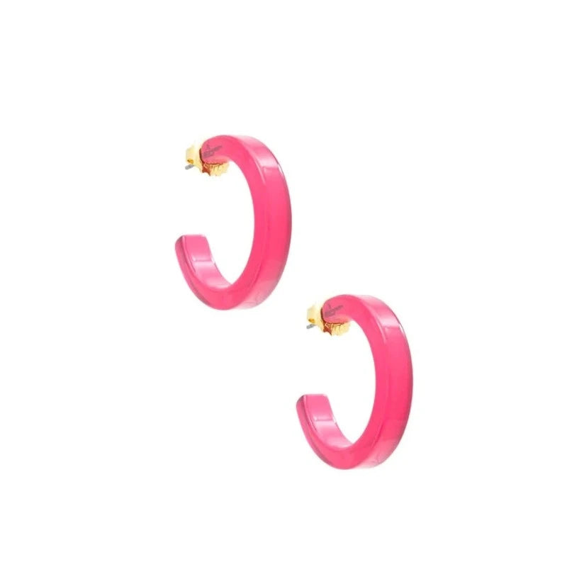 Daphne Resin Hoop Earrings - Neon Pink