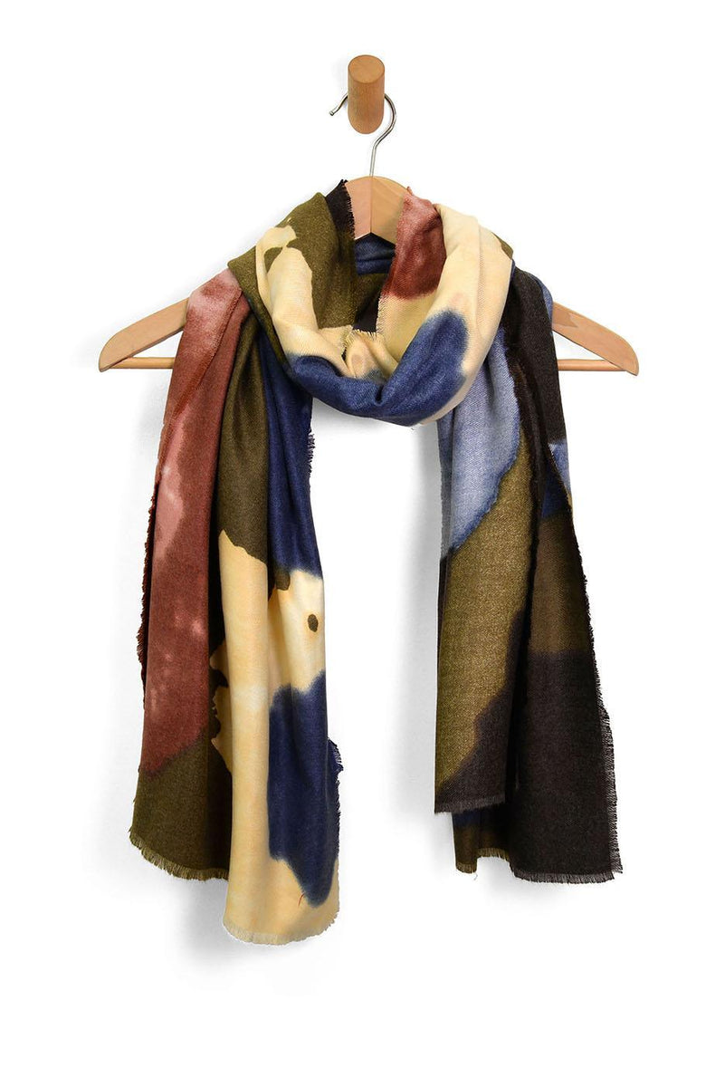 Abstract Inkblot Scarf - Brown/Indigo/Multi