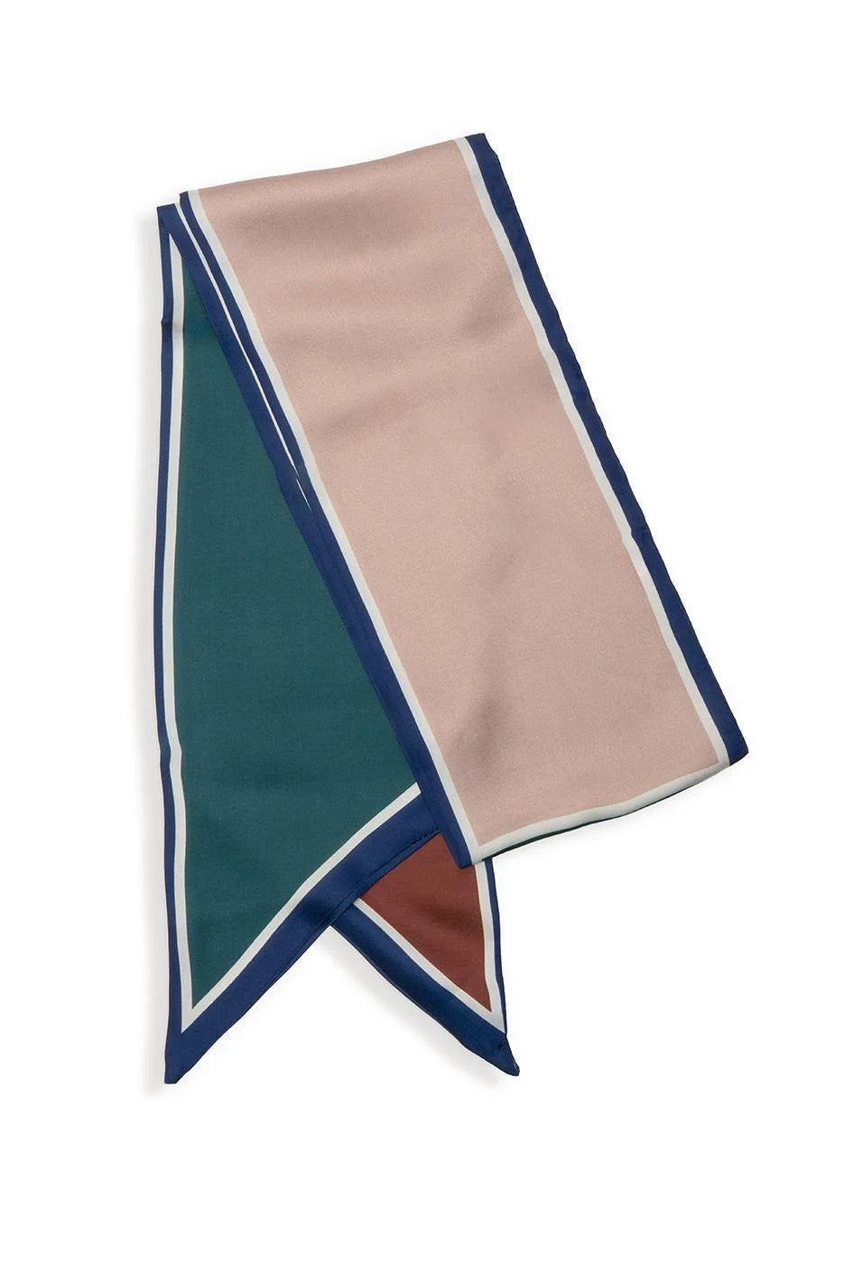 Contrast Edge Color Block Twilly Scarf - Neutral/Green