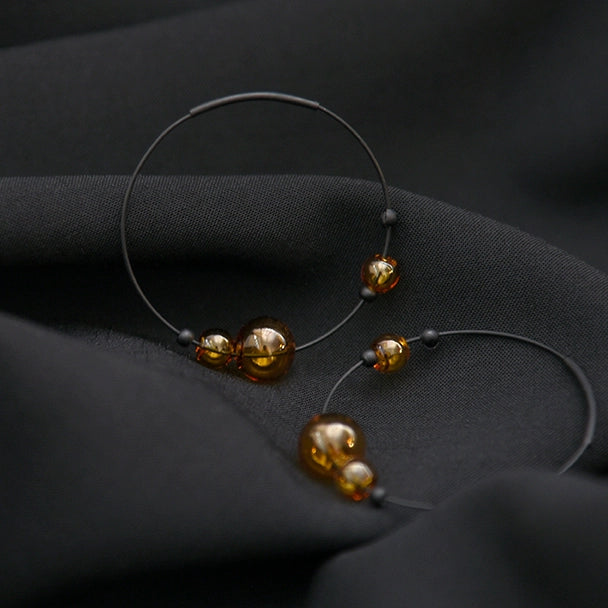 Eclipse Glass Bubble Hoop Earrings - Amber