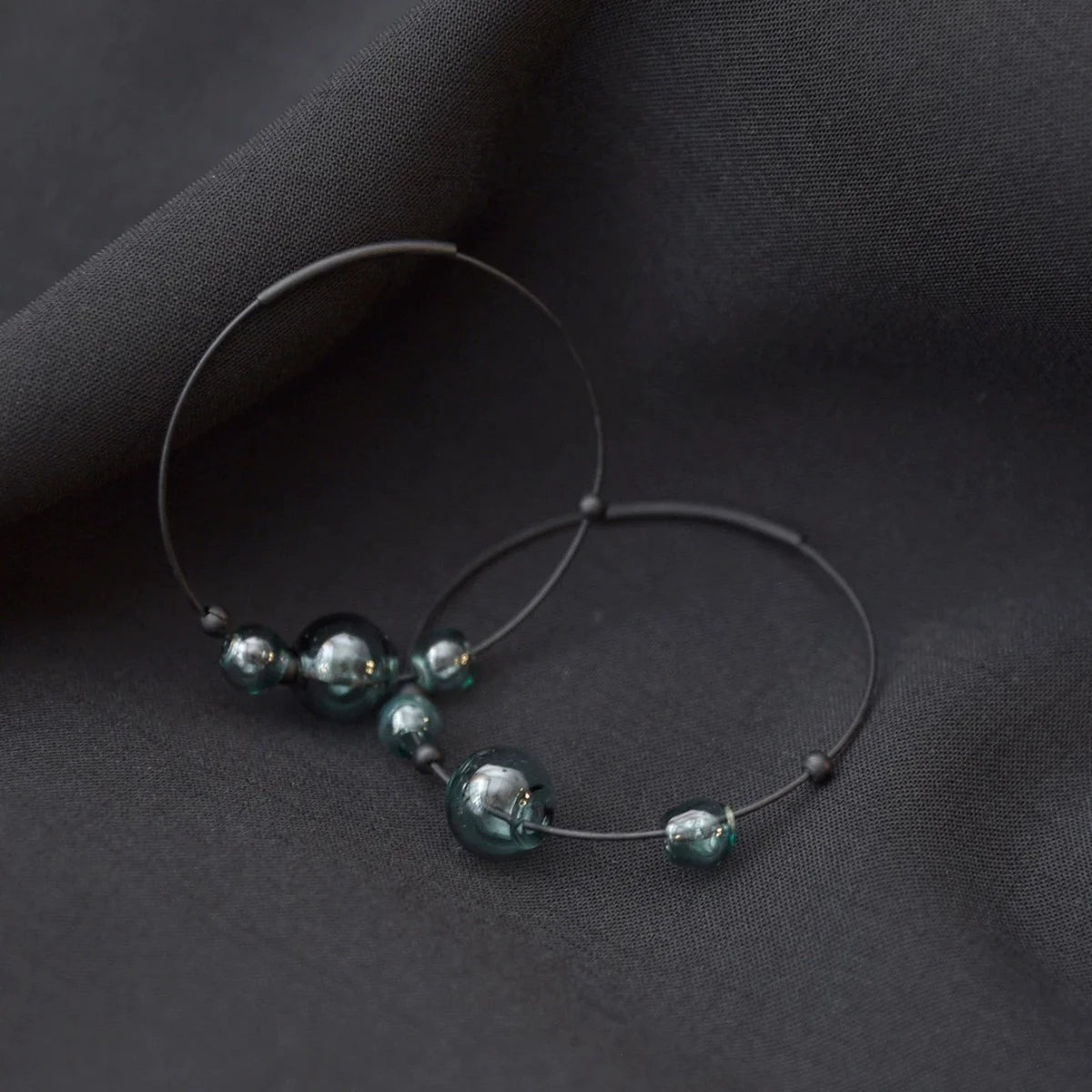 Eclipse Glass Bubble Hoop Earrings - Aqua