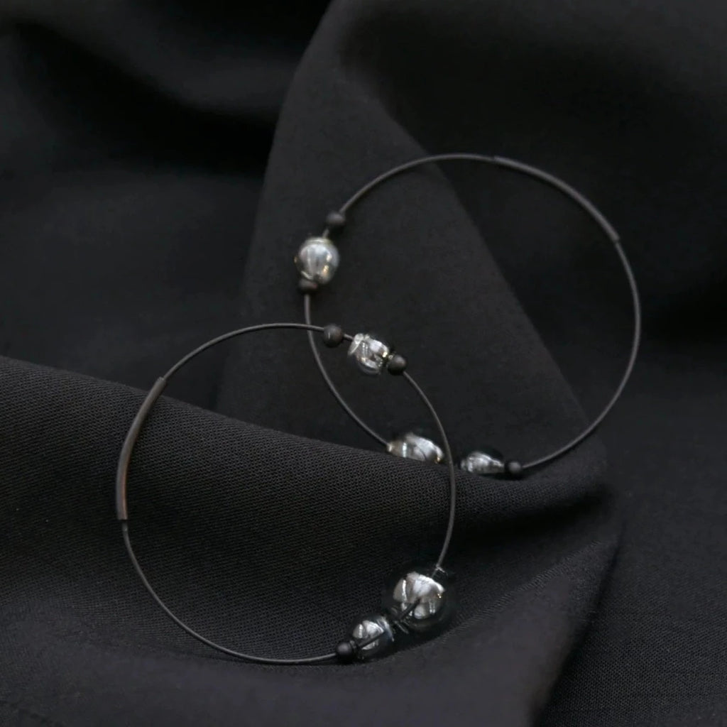 Eclipse Glass Bubble Hoop Earrings - Grey
