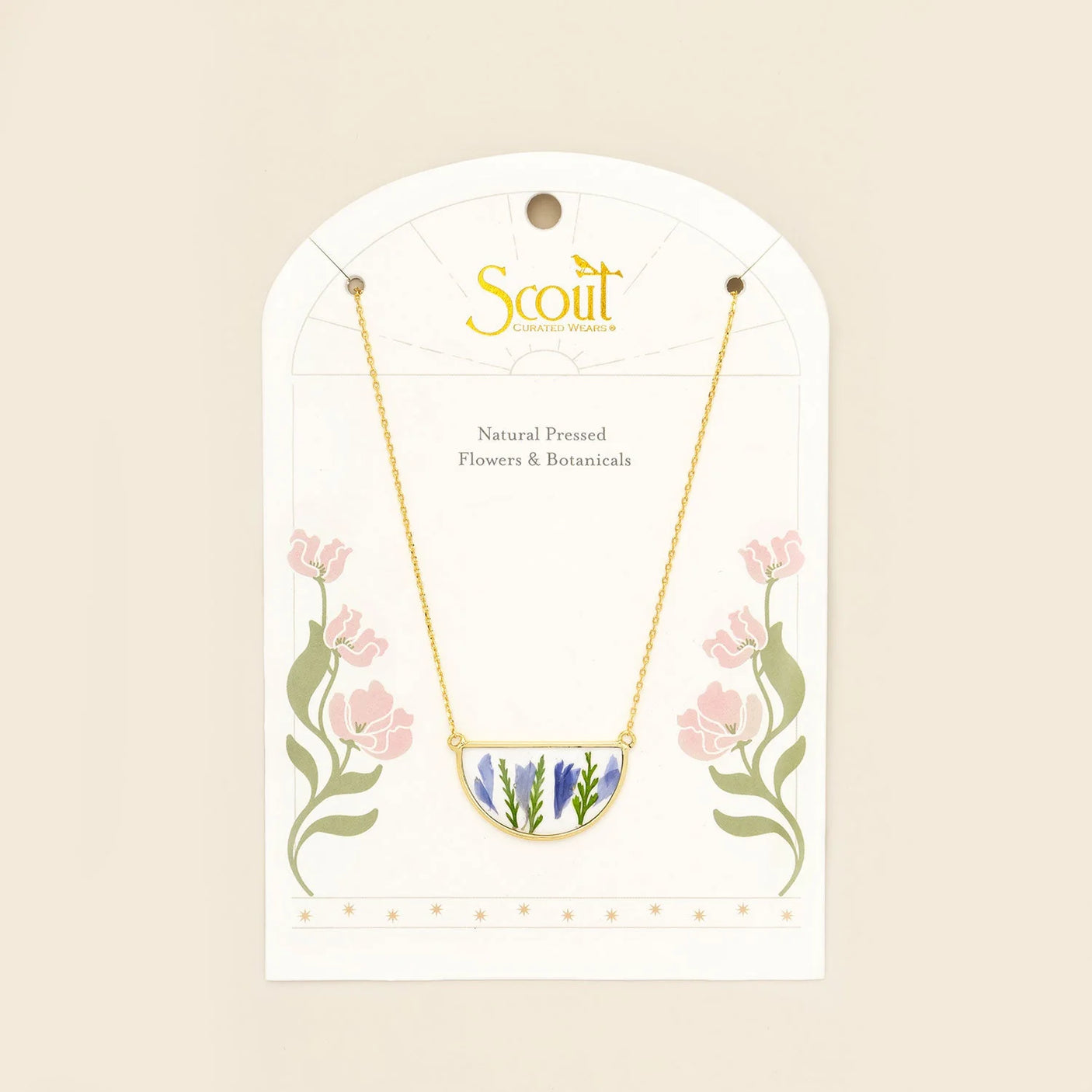 Pressed Flower Necklace - Gold - Purple Cornflower