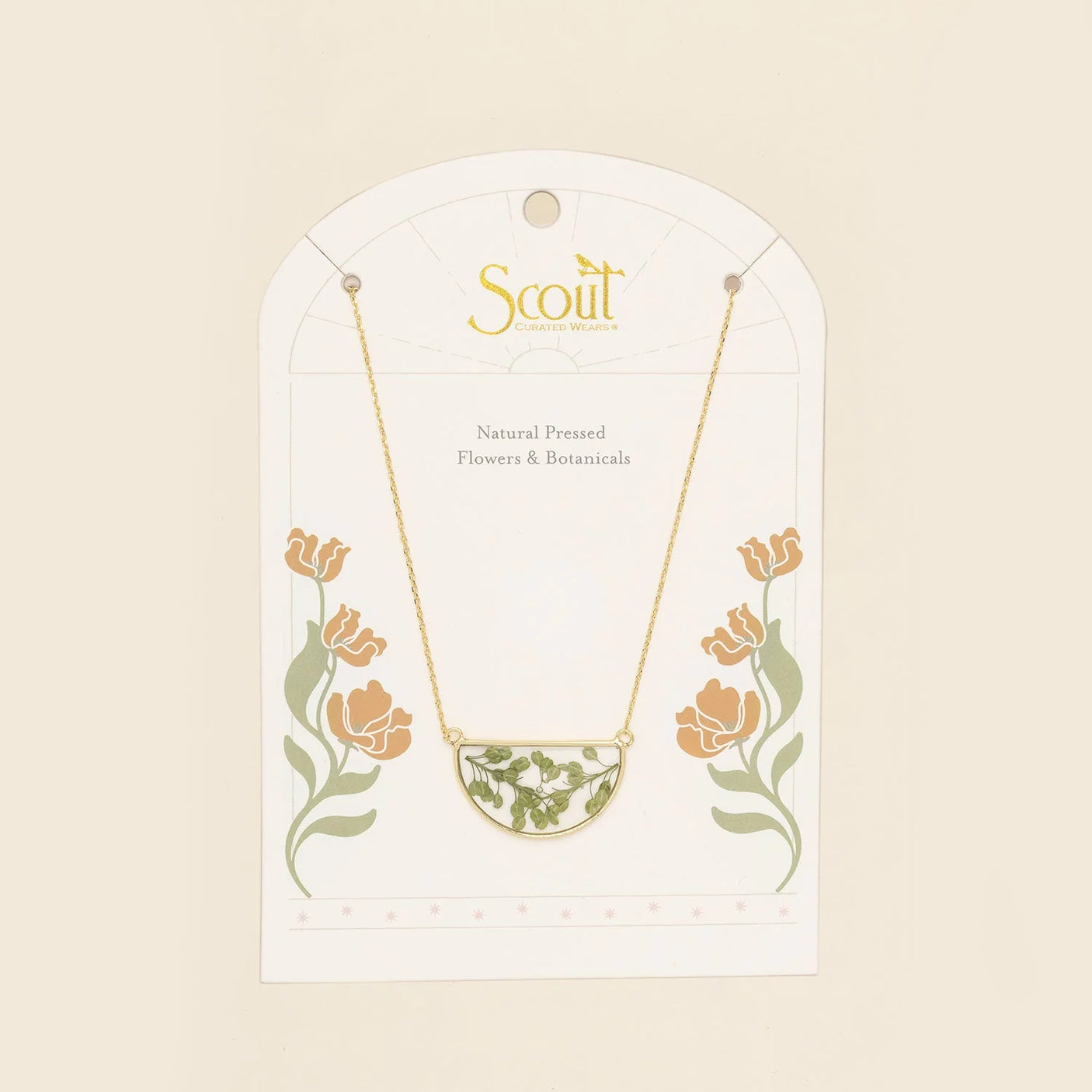 Pressed Flower Necklace - Gold - Green Peppergrass