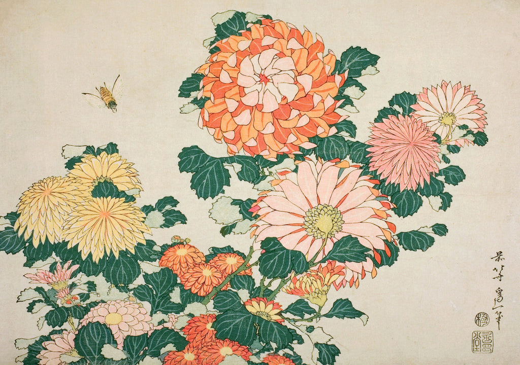 Hokusai: Chrysanthemums and Bee Birthday Card