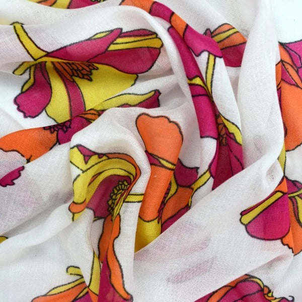 Garland Poppy Printed Viscose Tassel Scarf - Pink Detail