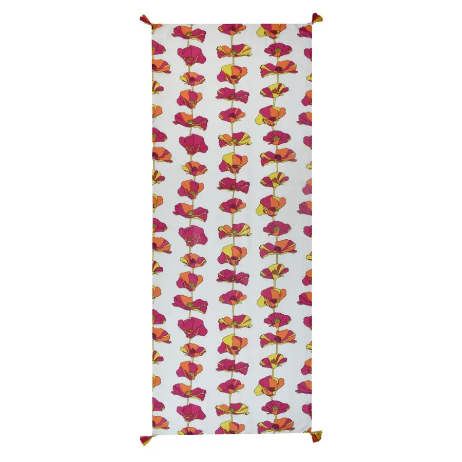 Garland Poppy Printed Viscose Tassel Scarf - Pink