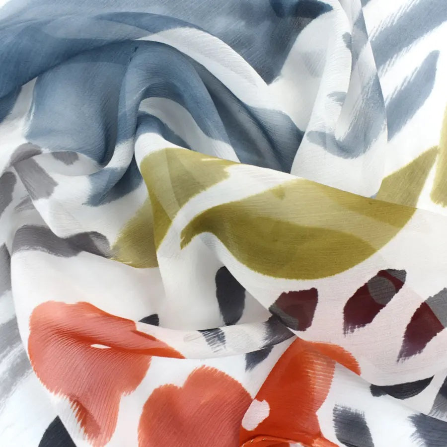 Hand Painted Garden Walk Silk Chiffon Scarf Detail