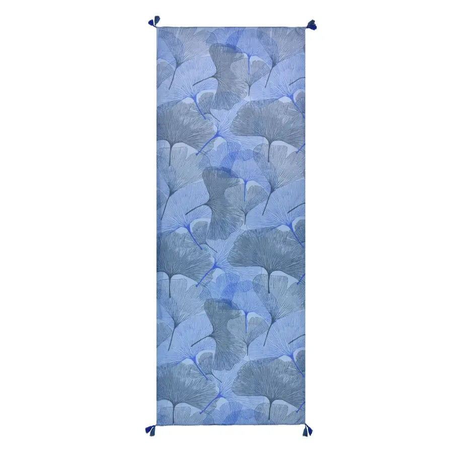 Hand Printed Overlapping Ginko Viscose Scarf - Blue
