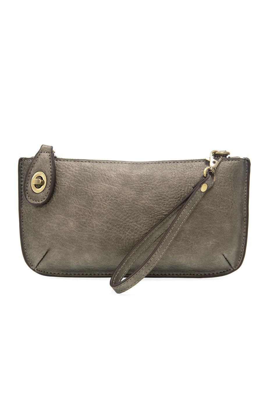 Vegan Leather Mini Crossbody Clutch - Metallic Dark Chrome