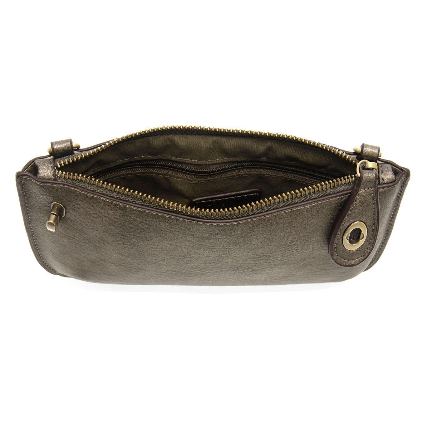 Vegan Leather Mini Crossbody Clutch - Metallic Dark Chrome