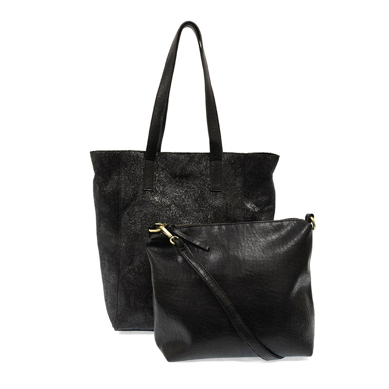 Vegan Leather Python Jasalyn Tote Bag Black With Insert Crossbody Bag