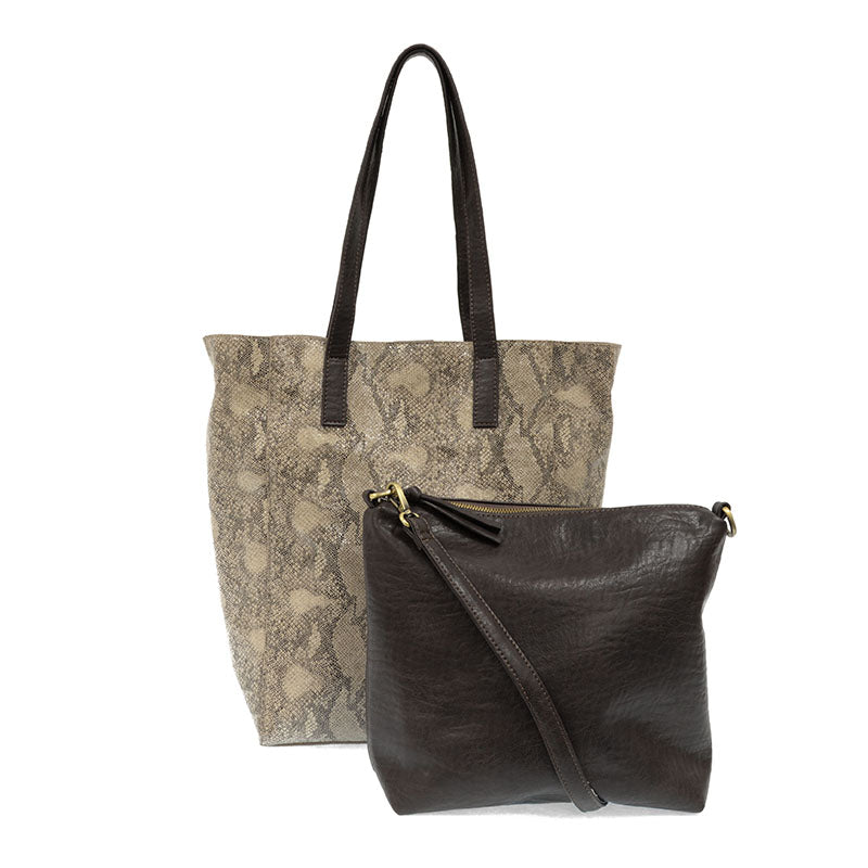 Vegan Leather Python Jasalyn Tote Bag - Natural With Insert